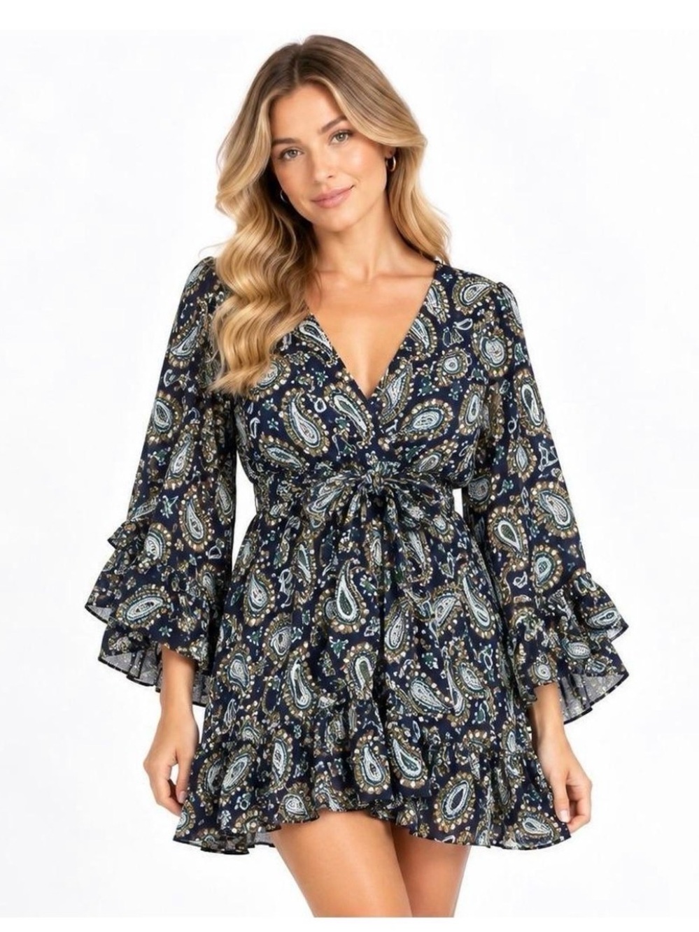 Betsey Johnson Navy Paisley Wrap Mini Dress
